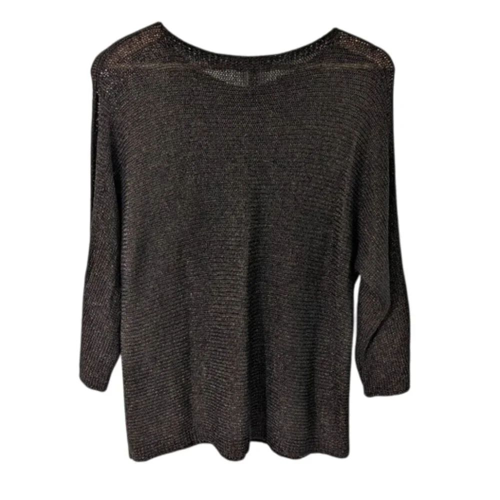 Like New Eileen Fisher Split Sleeve Black Bronze Sweater‎ S Organic Linen Size S